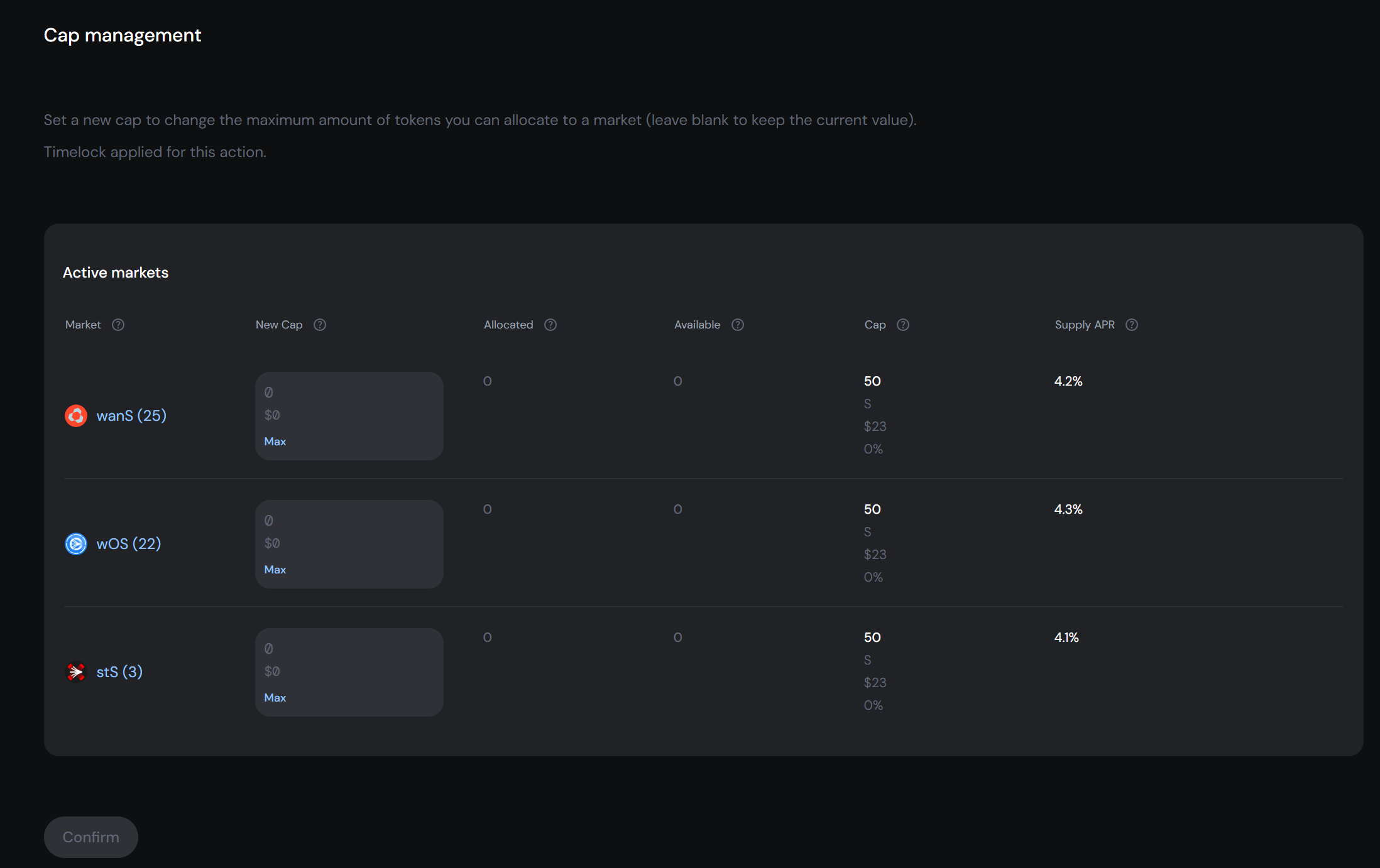 Cap Management page