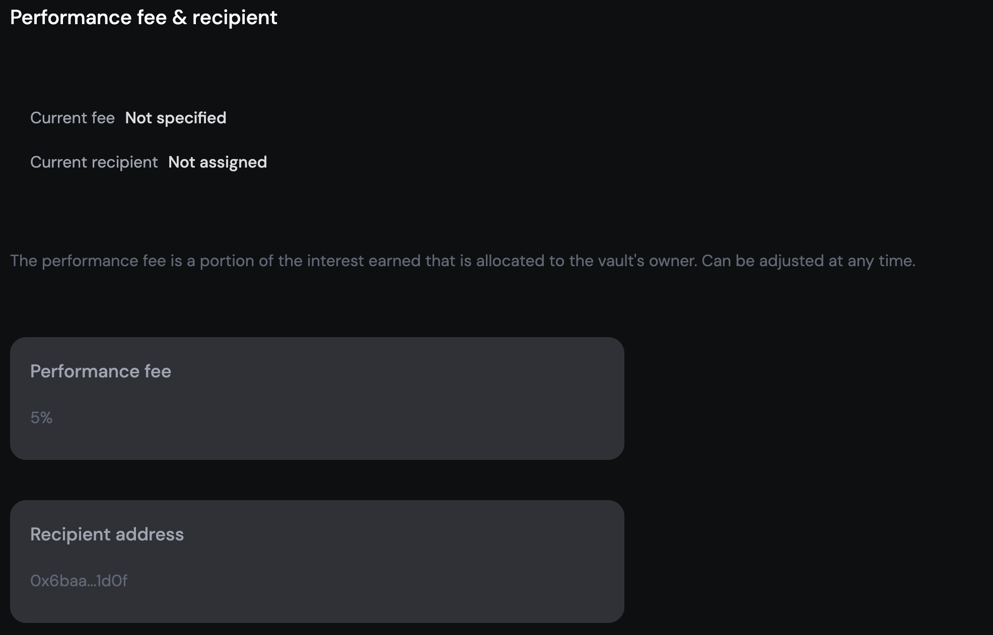Set fee recipient &amp; performance fee