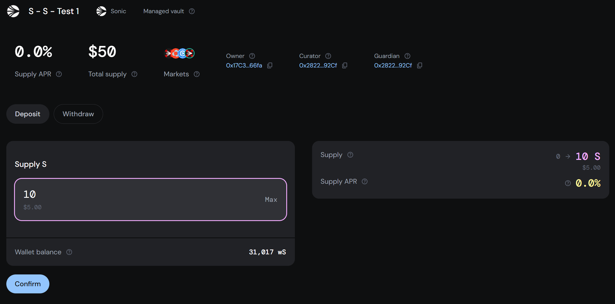 Vault Deposit Input